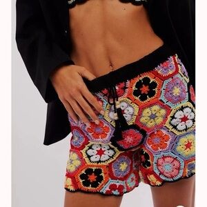 Oceanus Crochet High Waist Shorts